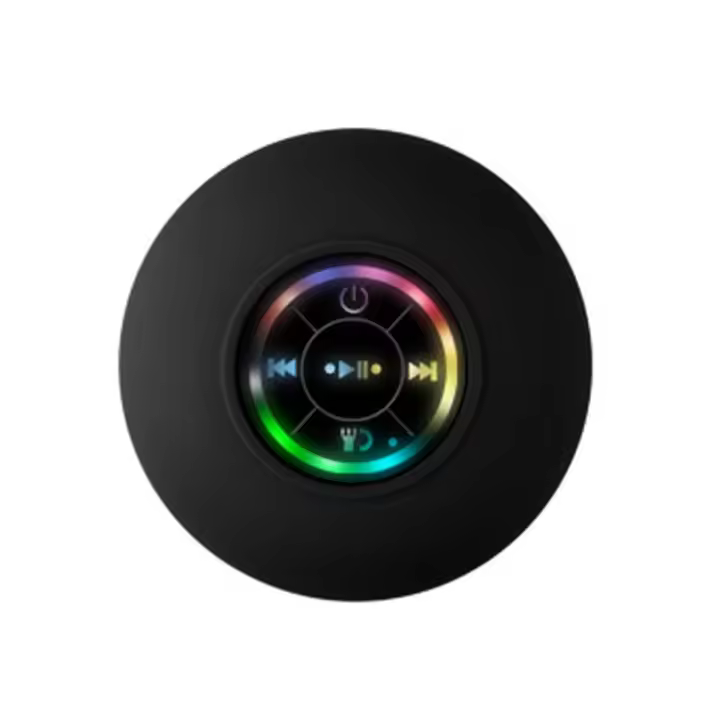 Mini Altavoz Bluetooth waterproof baño audio inalámbrico Ducha altavoces RGB Luz Bluetooth lechón altavoz, Negro - 1