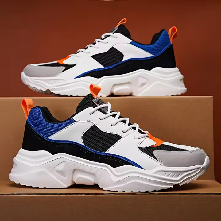 Zapatillas gruesas de malla transpirable para hombre - Zapatillas casuales blancas y verde azulado con suela de EVA, diseño con cordones para todas las estaciones - 1