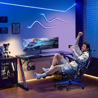 Mesa Gaming Ergonómica en Forma de Z Fibra de Carbono Portavasos y Gancho para Auriculares Negro - details 1