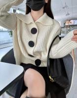 Cárdigan de lana suave para mujer, chaqueta con cuello grande con botones, suéter de punto acanalado - details 1