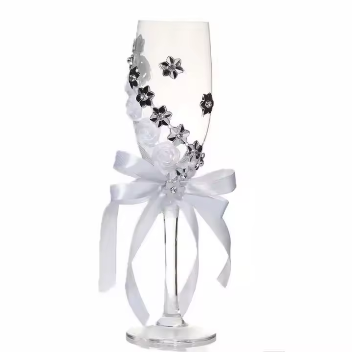 Copas de champán para novio y novia, cinta rosa con copa de diámetro, suministros de boda, decoración, juego de copas de vino - 1