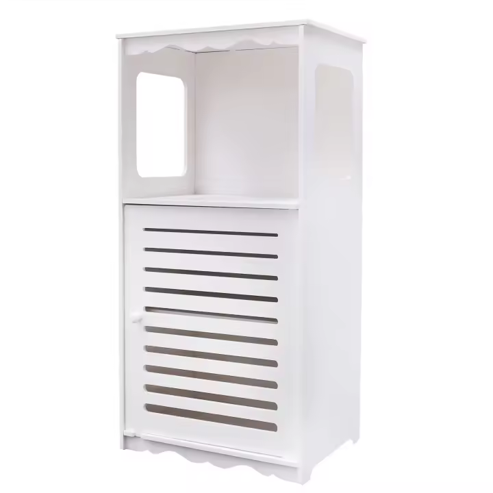 Armario de baño de madera estrecha, mueble resistente a la corrosión, color blanco - 1