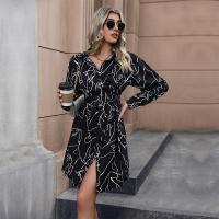 Vestido camisero de manga larga para mujer, vestidos cortos negros estampados para mujer, ropa holgada, elegante y bonita en promoción - details 2
