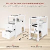 Mesita Auxiliar con Enchufe, Mesa Salón con 2 Cajones y 2 Estantes de Almacenaje, Mesa Delgada con Enchufe y Puertos USB, Apta para Salón y Dormitorio, Negro, 60x60x30 cm, BTS28sz - details 13