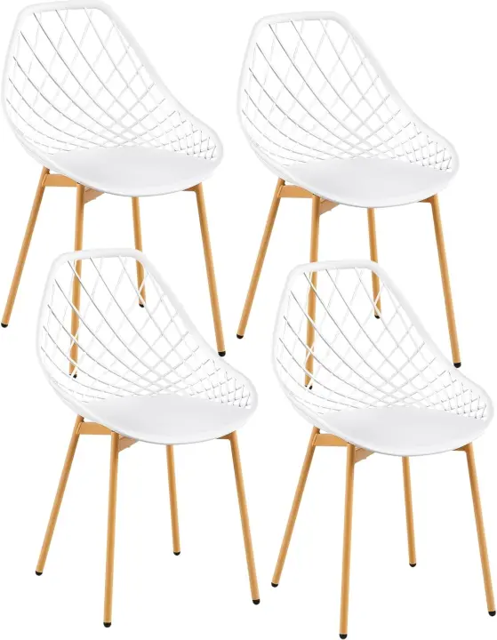 Sillas de salón Pack 6, estilo escandinavo con patas de metal, silla de cocina y salón, fácil de instalar, color blanco - 1