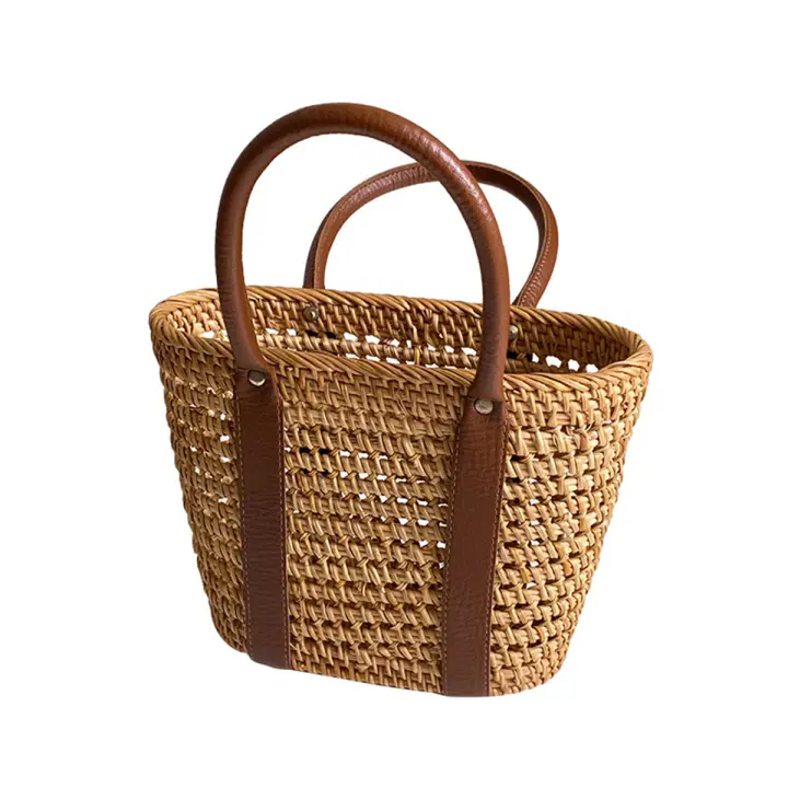 Bolso de maquillaje tejido a mano de ratán, mensajero para personas ligeras de vacaciones y viajes - 1