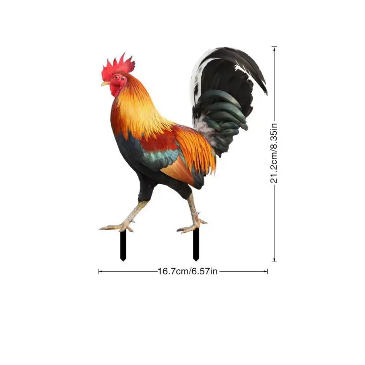 Estatua de pollo acrílica estereoscópica para niños, juguete de cara de espejo, tarjetas de gallo a prueba de óxido de doble cara para exteriores, lindo - 1