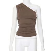 Camiseta sin mangas con espalda descubierta y un solo hombro, color caramelo, Ustada, sexy, sin cuello, casual - details 31