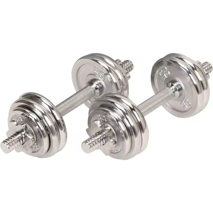 Fitness-Juego de Mancuernas cromadas (15 kg, Incluye Funda de Transporte), Unisex, Gris, Talla única - 1