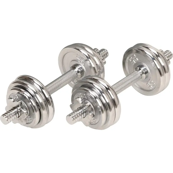 Fitness-Juego de Mancuernas cromadas (15 kg, Incluye Funda de Transporte), Unisex, Gris, Talla única - 1