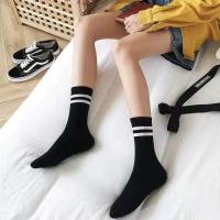 Invierno Harajuku moda deportes Unisex dos barras calcetines femeninos estilo coreano medias de tubo medio medias casuales - details 5