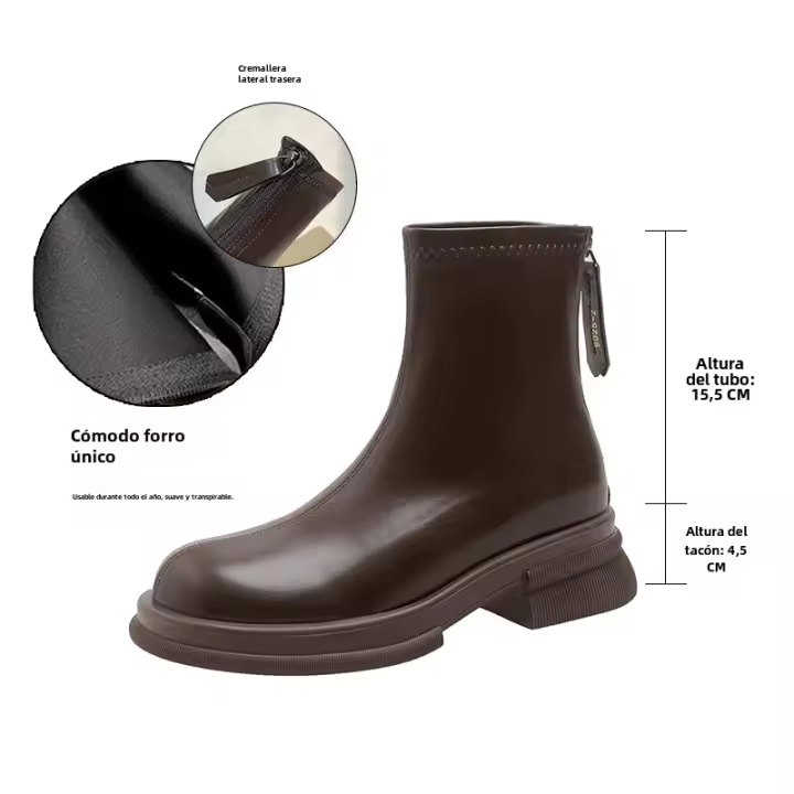 Cuero suave nueva moda británica ins botas delgadas de suela gruesa botas cortas de calle fritas - 1