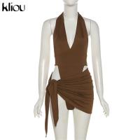 Conjunto de Dos Piezas Sexy con Decote Profundo V Top de Halter para Mujer y Falda - details 19