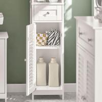 Armario para baño Alto Mueble Columna de Baño Estanterías de Baño con 2 Puertas y 1 Cajón Blanco - details 8