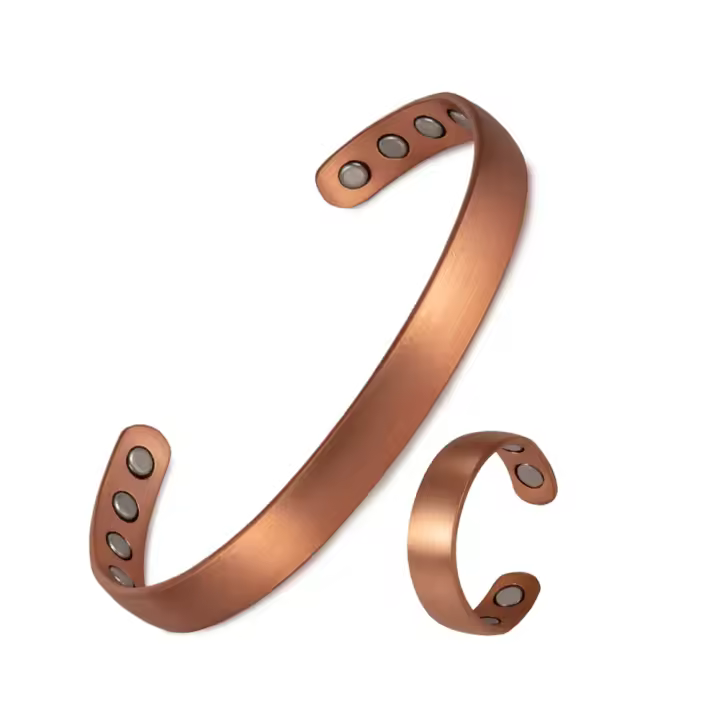 Juego de joyas de cobre puro magnético mate, pulsera ajustable, anillo, ajustable, energía de la salud, artritis, mujeres y hombres - 1