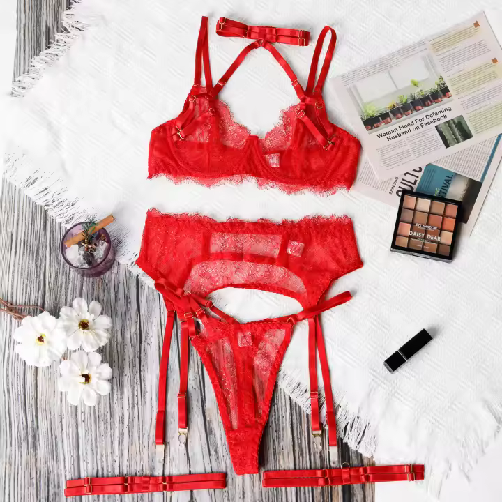 Conjunto de Lencería Sexy para Mujer Encaje Transparente con Escote en U - 1