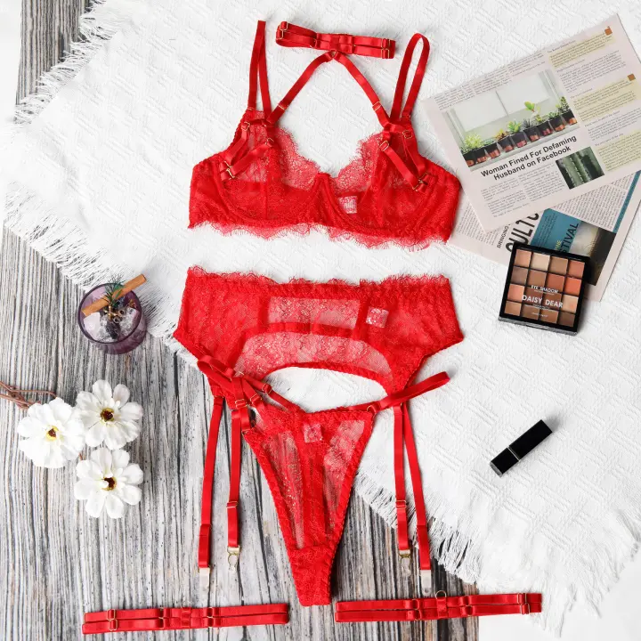 Conjunto de Lencería Sexy para Mujer Encaje Transparente con Escote en U - 1