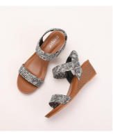 Sandalias de cuña para mujer, verano 2025, nuevo estilo, estilo bohemio, para vacaciones en la playa, retro, tejidas, cómodas, romanas. - details 15