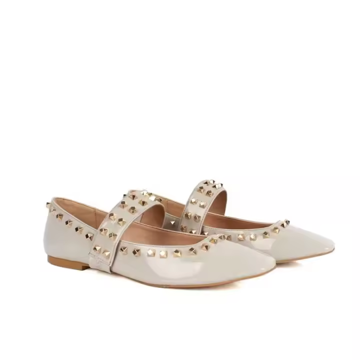 Zapatos planos de trabajo informales a la moda para mujer, zapatos de tacón bajo con punta cuadrada populares y remaches, plantillas ligeras de poliuretano para - 1