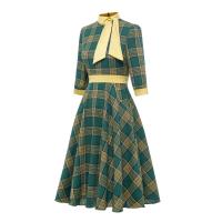 Vestido Midi de Cuello Alto con Lazo de Cuadros Retro Moda de Invierno para Mujeres Hepburn - details 8