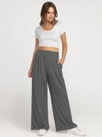 Pantalones de moda para mujer con cintura alta y piernas anchas sólidas para - details 1