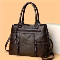 Elegante Bolso Cruzado para Mujer Alta Calidad, Múltiples Bolsillos, Correa Ajustable Cómoda, Cierre de Cremallera, Disponible en Café, Negro, Marrón Ligero, Khaki, Color Sólido, Bolso Casual - details 6