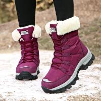 Botas de nieve cálidas para mujer, botas cortas de algodón de felpa, zapatos con cordones para exteriores, Invierno - details 1