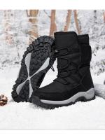 Botas de nieve impermeables para mujer, botines de piel cálida, con plataforma, color negro, a la moda, Invierno - details 4