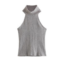 - Conjunto de tres piezas de chaleco de punto informal, top + pantalones largos rectos con cordón delgado para mujer, moda de verano - details 3