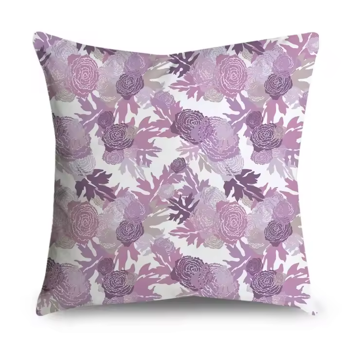 Funda de almohada decorativa a cuadros florales morados, funda de almohada para oficina, sala de estar, hogar, adornos para coche - 1