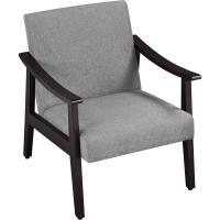 Salón Tapizado en Tela Sillón Individual con Respaldo Acolchado y Reposabrazos de Madera Maciza Sofá Individual Ergonómico Soporte 136 kg Gris - details 0