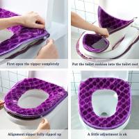 Cubierta de asiento de inodoro de felpa, modelo Universal impermeable, anillo de inodoro lavable con cremallera, alfombrilla de baño, nuevo, Invierno - details 1
