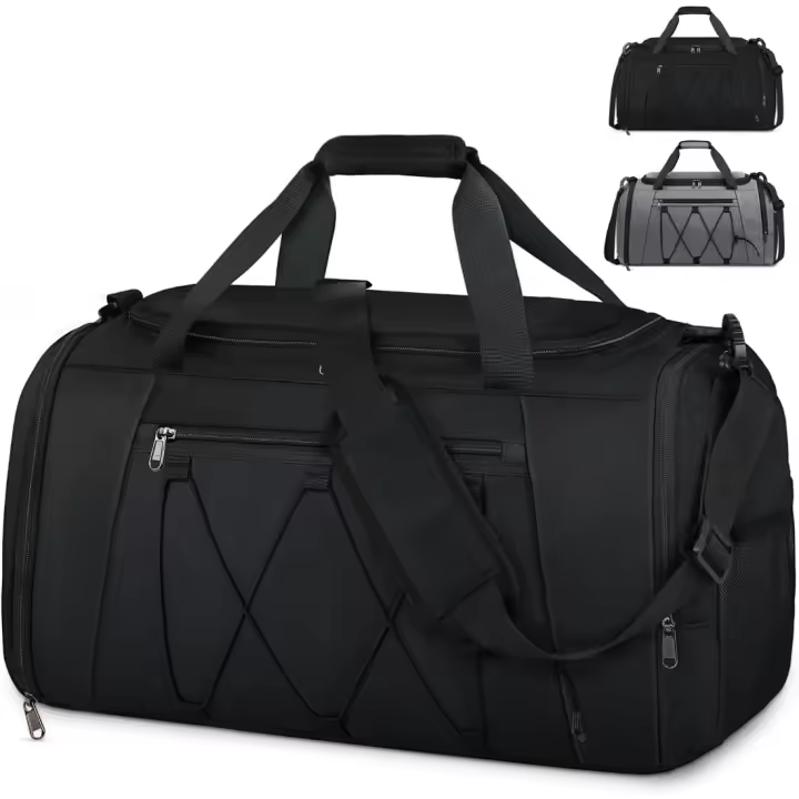 Bolsa Deporte con Compartimento para Zapatos Hombre Mujer Bolsa de Viaje Grande Impermeable Bolsa Deportivos Bolsa Fin de Semana Natación Travel Duffle Bag 55L Negro - 1