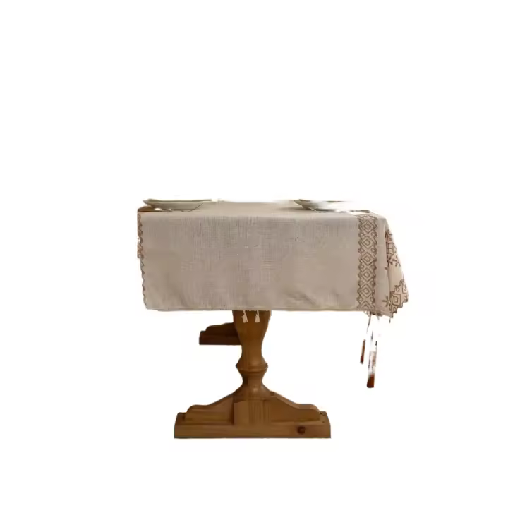 Mantel de lino bohemio, mantelería beige, mantelería de arpillera para cocina, comedor, fiesta - 1