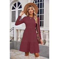 Vestido de manga larga con suéter hasta la rodilla informal con bolsillo y cuello redondo para mujer - details 4