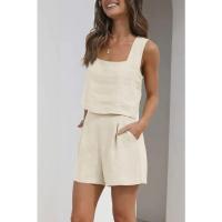 Traje informal de dos piezas para mujer, traje de vacaciones de Color sólido sin mangas con bolsillos, conjunto de pantalones, chaleco de pierna ancha elegante, trajes nuevos - details 1