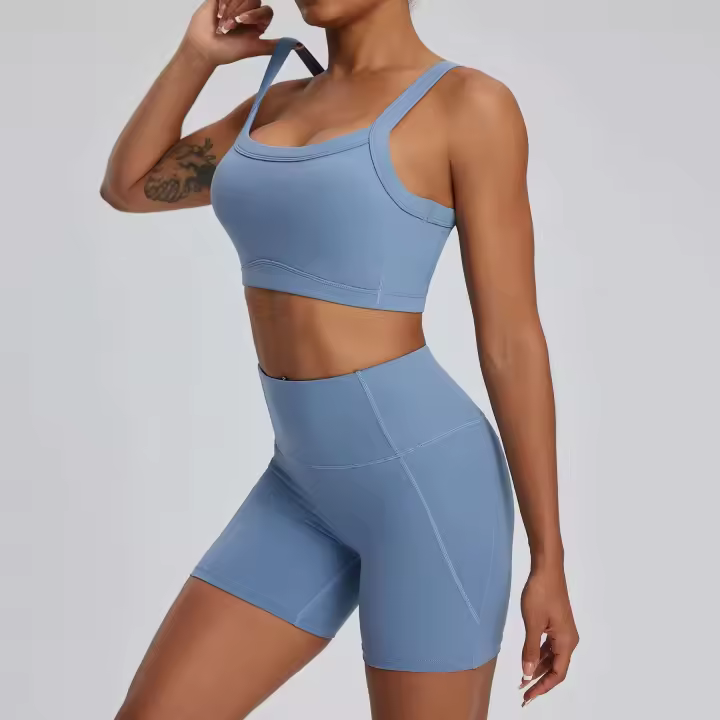 Conjunto deportivo USTADO de 2 UDS Yoga TRE para mujer, sujetador de entrenamiento transpirable Fiess, camiseta corta de manga larga para gimnasio, parte inferior ajustada para acampar - 1