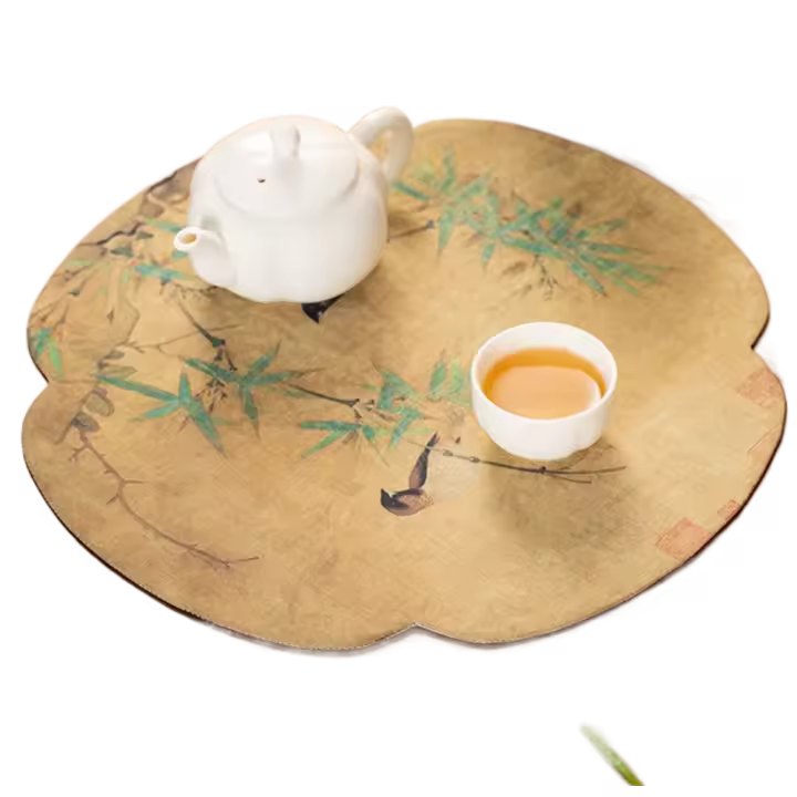 Tapete de té de estilo chino con patrones de bambú para ceremonia del té, tapete de mesa impermeable con aislamiento térmico, tapete de vajilla antideslizante Vintage para el hogar - 1