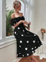NOVEDAD DE VERANO 2025 vestido de manga corta con volantes y cuello redondo de lunares para mujer - details 6