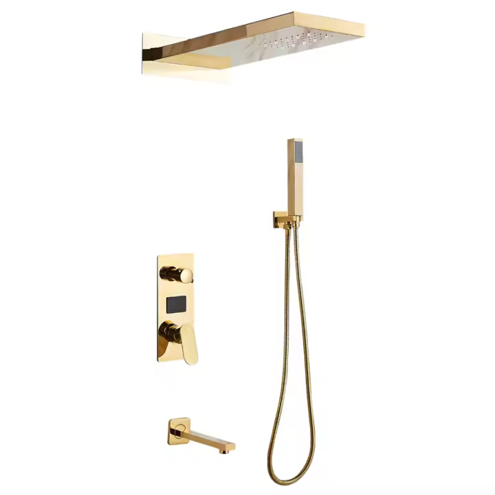 Dispositivo de ducha Lluvia, cascada, agua fría y caliente Válvula mezcladora de latón de 3 vías Pantalla digital LED para baño - 1