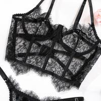 Conjunto de lencería Sexy de encaje Floral, corpiño, sujetador, conjuntos de bragas, ropa interior transparente sin forro, traje sexual de encaje con pestañas huecas - details 8