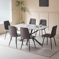 Mesa de comedor rectangular EGOONM, revestimiento superior de mármol de imitación, mesa de isla para comedor, restaurante, 4 ~ 6 asientos, 140x80cm - details 0
