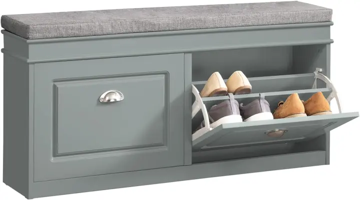 Zapatero Banco con 2 Solapas Organizador de Zapatos Baul almacenaje para Dormitorio L104 x P24 x H52cm Blanco FSR64-W ES - 1