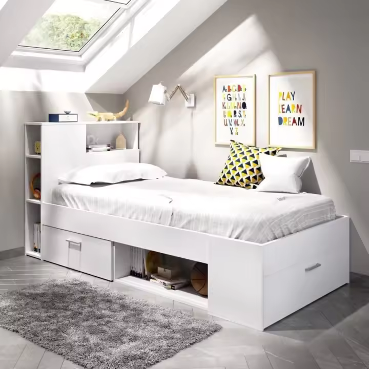 , Cama Compacta de 90 x 190 con Cajones, Blanco, 96 x 99 x 218 cm - 1