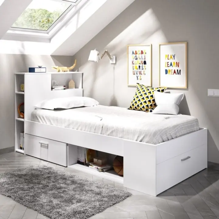 , Cama Compacta de 90 x 190 con Cajones, Blanco, 96 x 99 x 218 cm - 1