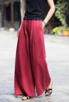 Pantalones de pierna ancha sueltos con cintura elástica de lino para mujer moda coreana informal 2025 - details 1