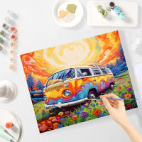 RUOPOTY-Kits de pintura por números, autobús colorido con Marco, paisaje, artesanías, colorear por números, flores para decoración del hogar - details 1
