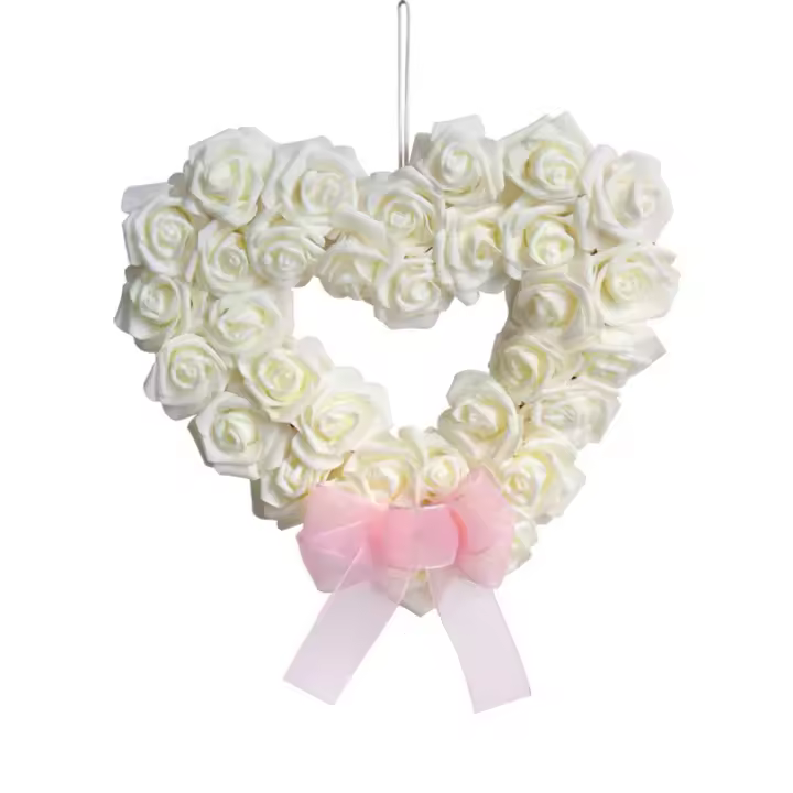 Corona Artificial de rosas románticas y creativas, elegante colgante para el Día de San Valentín, guirnalda de corazón de amor hecha a mano para aniversario - 1