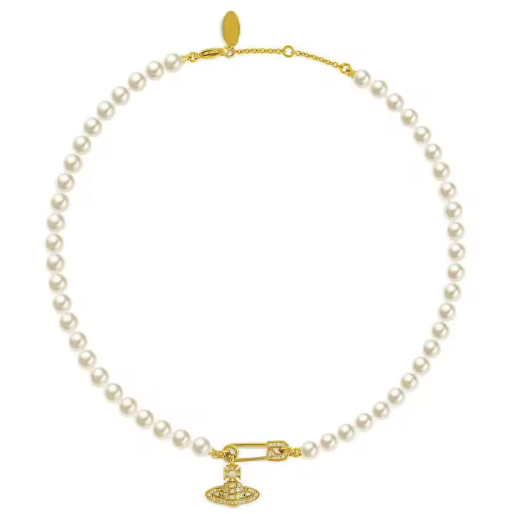 Vīvīеппе Collar con colgante de perlas Westwood Lucrece, orbe con incrustaciones de cristal y motivo de imperdible - 1