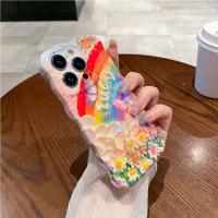 Funda de iPhone 15 Pro Max Pintura al Óleo de Luz Azul Arco Iris Flor Mariposa - details 43